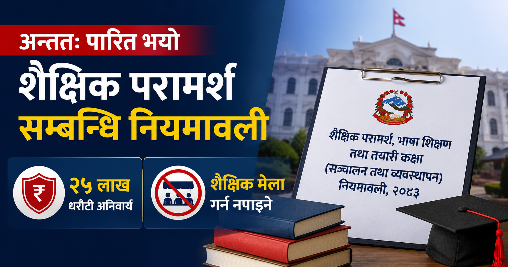 अन्ततः पारित भयो शैक्षिक परामर्श सम्बन्धी नियमावली: व्यवसाय गर्न २५ लाख धरौटी, शैक्षिक मेला गर्न नपाइने